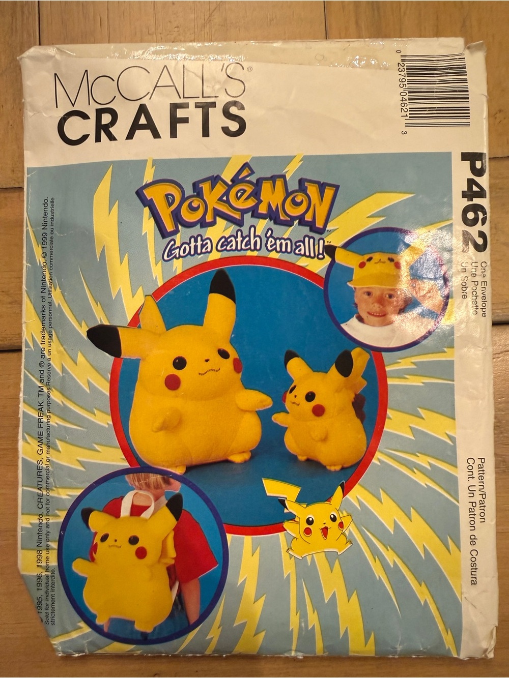 McCalls P462 Pokemon Pikachu Backpack Doll Hat Sewing Pattern 1999 Uncut